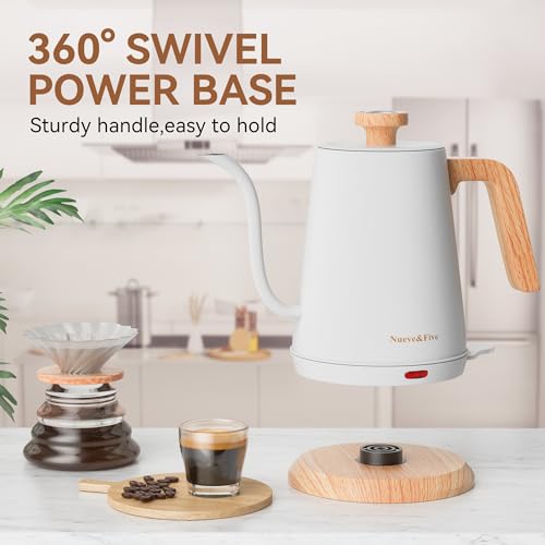 Nueve&Five Gooseneck Electric Kettle with Thermometer,Electric Tea Kettle 1L with Auto Shut-Off,1000W Hot Water Kettle of Stainless Steel for Coffee & Tea -White by Nueve&Five - Image 7