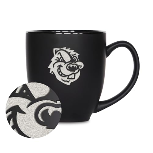 Rico Industries NCAA City CUNY Beavers 15oz Laser Engraved Matte Black Ceramic Bistro Mug - for Hot or Cold Drinks