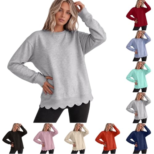 Scalloped Sweatshirt For Women Oversized Crewneck Casual Pullover Tops - image 1