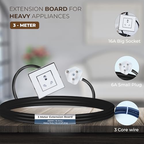 Image of Extension Board Heavy Duty Multi Socket 15A /16A /20A (2500 Watts 6A Small Plug, 3 Meter)
