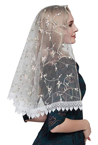 Church Veil for Women Catholic Lace Head Cover Mantilla Veil Catholic S99 (Ivory Veil)