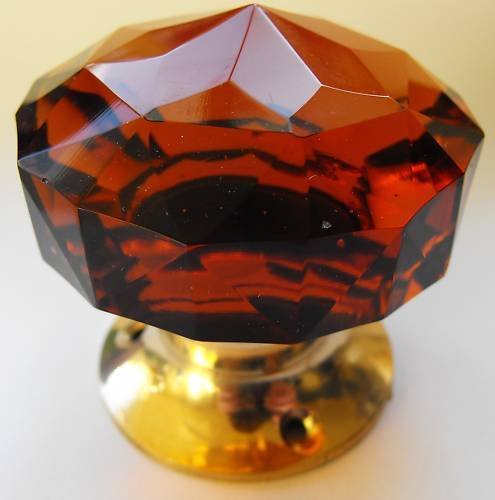 Poignée de porte en verre ambre bouton laiton massif