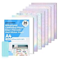 Assorted Patterns in One Pack - 7 Style transparent holographic Laminate film (Rainbow x 4pcs , Star x 4pcs, Heart x 4pcs,Gem x 4pcs, Dot x 4pcs, Butterfly x 4pcs, Twinkle Star x 4pcs); 8pcs Matte white inkjet printable sticker paper. Meet All Your D...