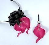 Ting & Cecilly Wedding Calla Lily Corsage and Boutonniere Set, Artificial Flowerfor Bride and Groom, Prom Party Accessories (Fuchsia)