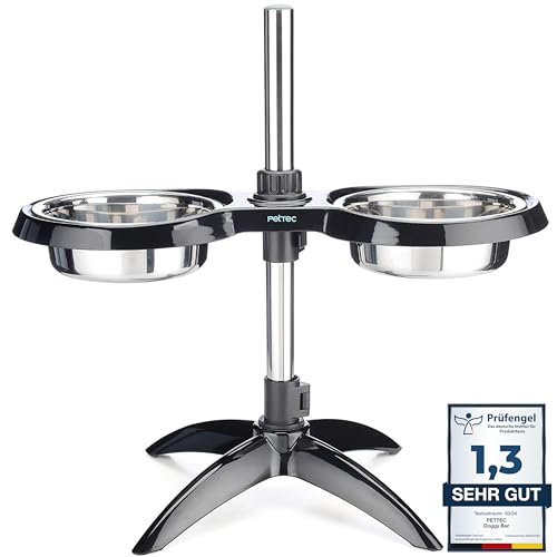 PetTec® Hundenapf erhöht Grosse Hunde [2 x 1,6L, Schwarz] - Futternapf Fressnapf - Futterstation höhenverstellbar - Dog Bowl - Hundebar - Futterbar Hundenäpfe