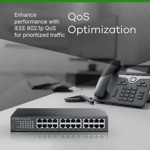 Image of Zyxel 24 Port Network Ethernet Switch | Unmanaged Gigabit | GS1100-24E | 24x GbE Ports, Fanless, Rack Mount Kit Included, Dual SFP Ports, Auto MDI /MDI-X Support