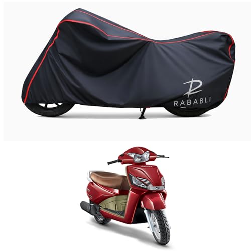 Image of Waterproof Bike Body Cover Compatible for | Mahindra Gusto VX | Taffeta Fabric, Red Piping Design, Bottom Elastic Fit | Dustproof, Sun UV & Rain Protection for All Bikes