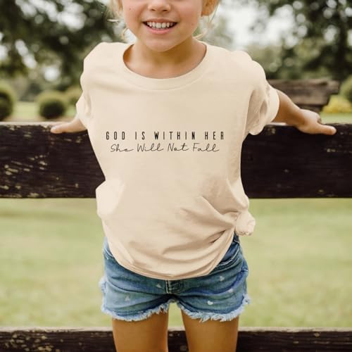 Girls Cute Christian Shirts God is Within Her T Shirt Kids Jesus Faith Bible Verse Graphic God Tees Tops3