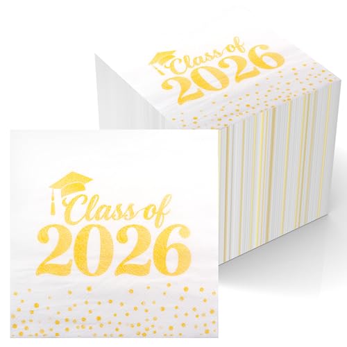 Graduation Napkins Class of 2026 Napkins Disposable Paper Napkins Congrats Grad Cocktail Napkins Graduation Decorations 2026 Gold Napkins Hand Towels for College Graduation Party Decorations 50 Pcs