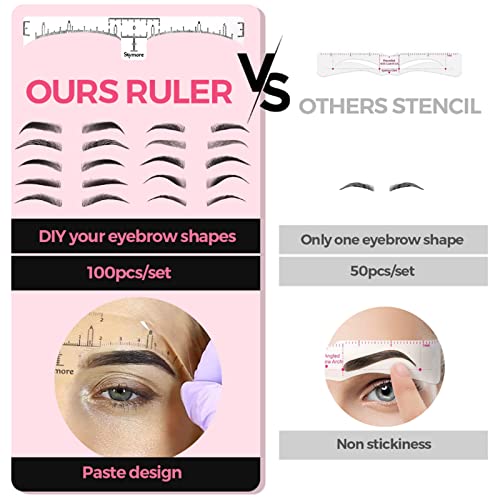 Skymore Eyebrow Ruler, 100Pcs Eyebrow Stencil Microblading Ruler, Disposable Eyebrow Template Eyebrow Ruler Sticker, Eyebrow Shape Kit For Microblading Supplies, 3 Minutes Makeup Tools For Eyebrow #TOP1