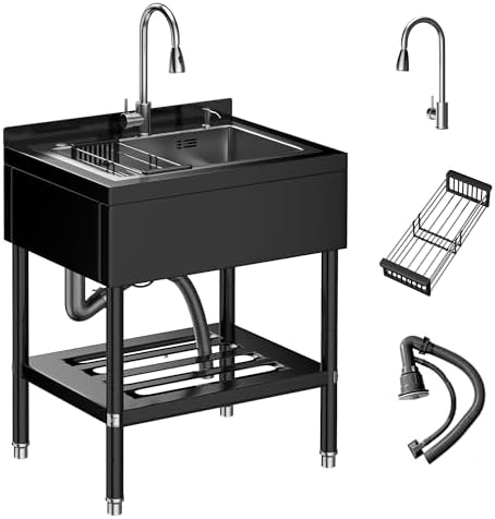 Freestanding Heavy-Duty Stainless Steel Utility Sink, Deep Basin ...