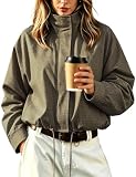 Ziqoty Womens Gingham Jacket Casual Lightweight Cropped Coat(Coffee-M)