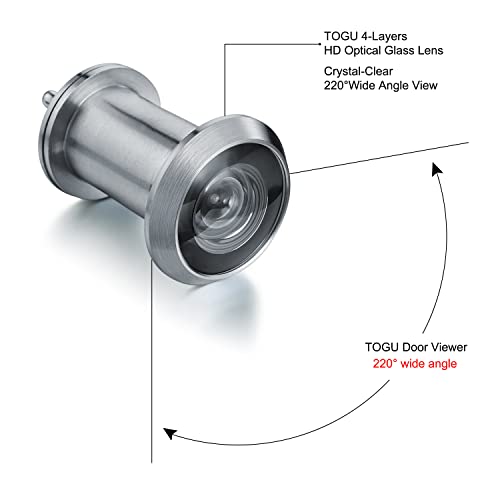Togu Tg3522Yg-Spc Ul Listed Solid Brass Hd Glass Lens 220-Degree Door Viewer Peephole With Heavy Duty Privacy Cover For 1-3/8" To 2-9/25" Doors, Brushed Satin Chrome Finish #TOP2