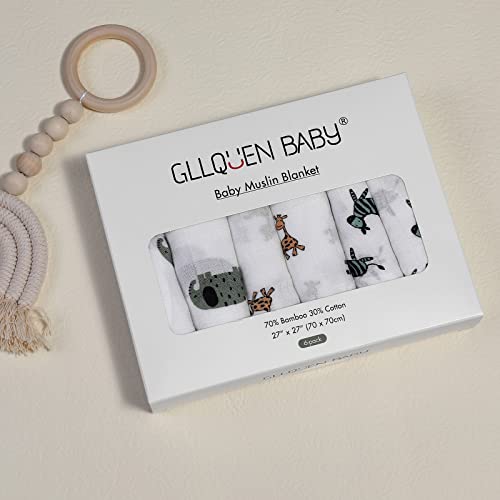 GLLQUEN BABY Muslin Squares for Baby, 6 Pack Cotton Burp Cloths 70cm x 70cm, Oeko-tex100 Absorbent & Breathable and Ideal to Clean, Wipe & Cover Newborns (Animal) - Image 5