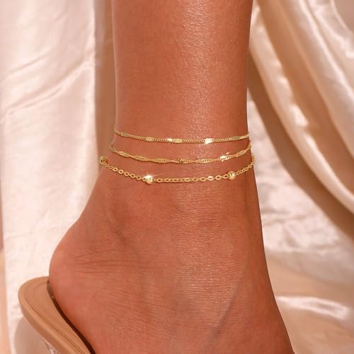 Image of Ankle Bracelet for Women - 14K Gold Plated Ankle Bracelets Waterproof Beads Anklet Bracelets for Women