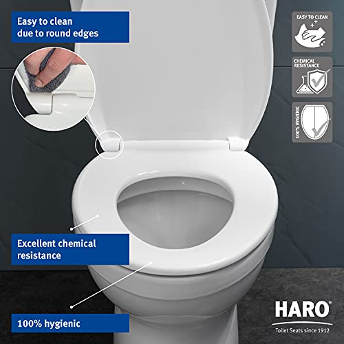 Haro | Round Toilet Seat | Heavy-Duty Up To 550 Lbs Capacity | Slow-Close-Seat | Quick-Release & Easy Clean, Fast-Fix-Hinge, No-Slip Bumpers, White | Advanced (Pp) | 16.5" X 14.5" X 2.32" #TOP6