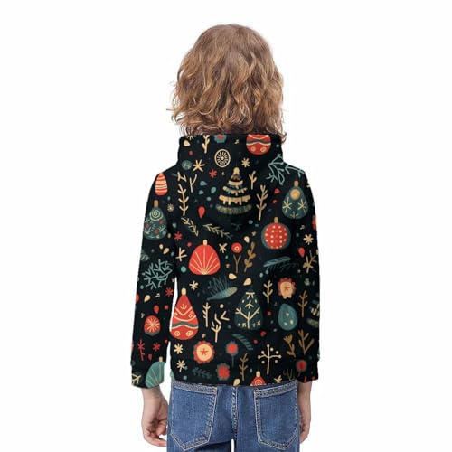 Sweat à capuche Noël imprimé 3D pull chaud enfant à poches confort - 4