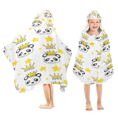 Kigai Crowned Pandas Kids Hooded Towel, 24x50 in Bath/Pool/Beach Soft Absorbent Hooded Towel Wrap for Toddler Kids