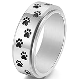 8mm Stainless Steel Rotate Spinner Dog Cat Paw Style Wedding Band Ring (Silver, 9)