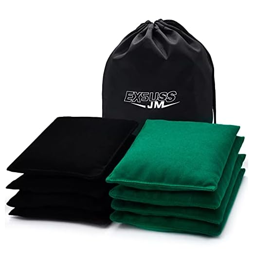 JMEXSUSS Weather Resistant Standard Corn Hole Bags, Set of 8 Regulation Cornhole Bags for Tossing Game,Corn Hole Beans Bags with Tote Bag (Black/Green)