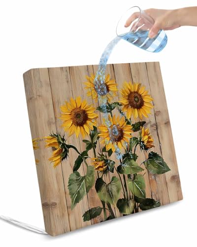 Hokiten Farmhouse Sunflowers Outdoor Cushion Chair Cover Set of 4 - Waterproof Couch Seat Covers, Vintage Botanical Floral Wooden Patio Furniture Protector Cushions Slipcovers for Sofa/RV, 20