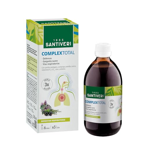 SANTIVERI – Complex Total, Complemento Alimenticio a Base de Extractos de Plantas y Vitaminas, Triple Acción, Ayuda al Bienestar de las Vías Respiratorias, la Garganta y las Defensas – 200 ml