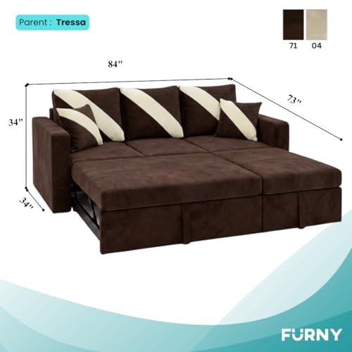 Image of FURNY Trivia 4 Seater RHS Lounger Sofa Cum Bed (Dark Brown) with Pull-Out Function | Luxury Velvet Suede Finish | Durable Comfort | Ideal for Living Room