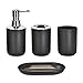 Faderr - Set di 4 accessori da bagno con dispenser per sapone, portaspazzolino, tazza e portasapone (nero)