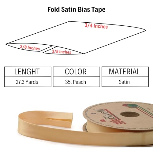 Image of Fold Satin Bias Tape - 99+ Colors - 3 /4 Inches Wide - 27 Yards - Fold Satin Binding Bias Ribbon Fabric Piping Bias Binding Tape for Sewing Clothing DIY (35. Peach) BYS35