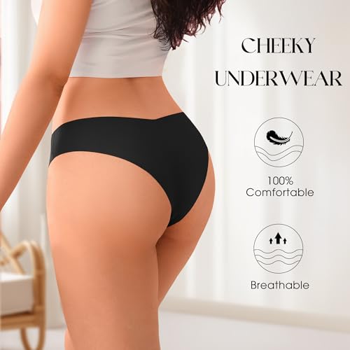 Image of DEANGELMON Women Seamless Bikini Cheeky Underwear Invisible No Show Panties V-Waist Hipster Ladies Soft Stretch Multi Pack