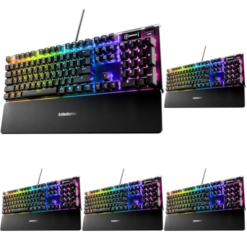 Image of SteelSeries USB Apex 5 Hybrid Mechanical Gaming Keyboard - Per-Key RGB Illumination - Aircraft Grade Aluminum Alloy Frame - OLED Smart Display (Hybrid Blue Switch) (Pack of 5)