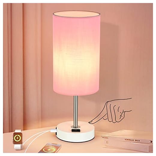 Youbetia Bedside Table Lamp - Touch Lamp with USB Port and Outlet, 3 Way Dimmable Table Lamps Nightstand Lamp Pink Lamp for Bedroom Living Room Dorm Nursery Office(Bulb Included)