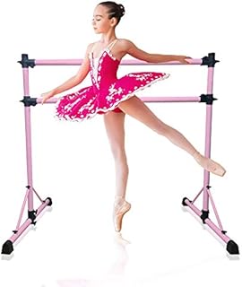 New and Improved 4 Ft Steel Double Ballet Barre with Carry Bag and Beginner Guide, Adjustable and Portable ballet barre for home and gym, Quality Ballet bar anti-wobble, stretching dance bar (Pink)