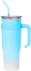 Copo Caneca Térmica de Inox à Vácuo Com Alça e Canudo 1200ml (Copo Virgínia) (Azul Degradê)