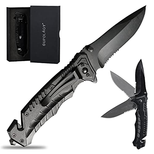 Pocket Knife with Clip Folding Knife Tactical Knife With Sheath, Glass Breaker, Rope Cutter Goods, Multitool Knife For Survival Hunting Camping, Birthday Christmas Gifts for Men Dad Boyfriend Husband