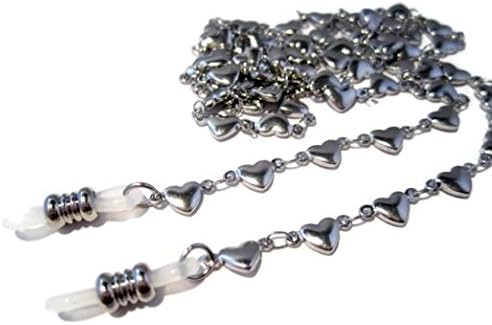 ソリッドハートチェーン眼鏡ホルダー - ソリッドハートステンレススチール眼鏡チェーン