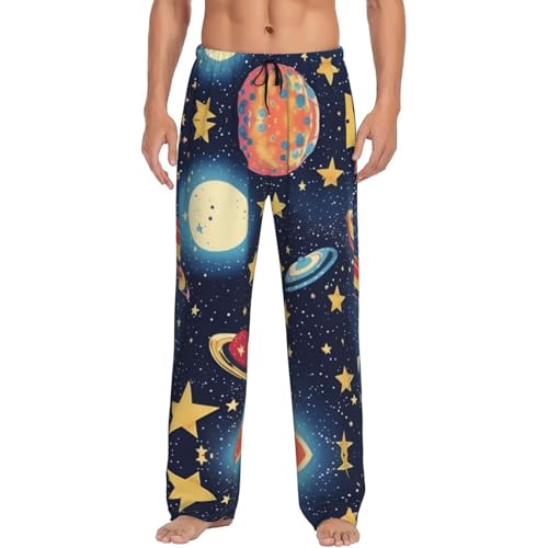 Pijama con diseño de universo estrellado, ligero, informal, con bolsillos, suave y cómodo, pijama largo, Negro , XL