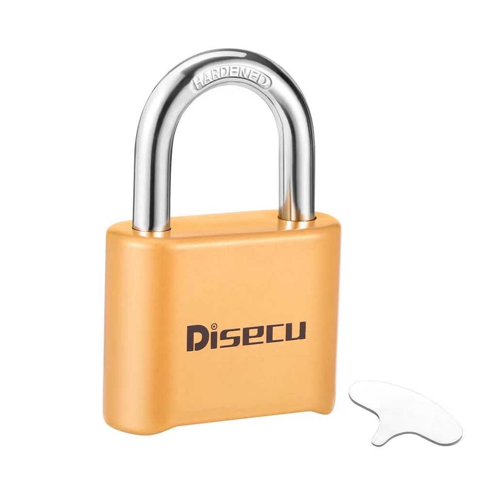 1 Pack disecu Heavy Duty 4 Digit Combination Lock, Anti-Error Feature, Outdoor Waterproof Padlock for School Gym Locker, Fence, Gate, Hasp Storage, Toolbox (Brass)
