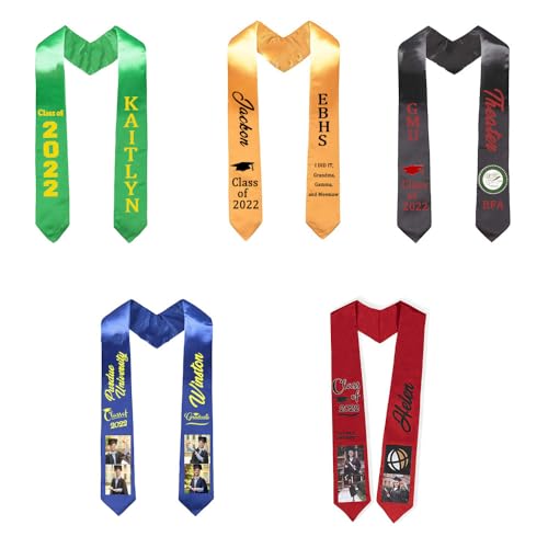 BYFDIY Customize Graduation Stole Personalized Text Name Year Photo Class of 2025 Graduation Sash Congratulations Gifts 5 Styles 5 Colors 72×4.5INCH
