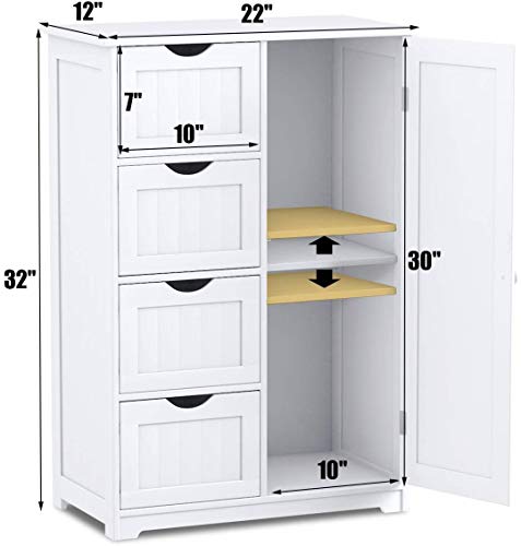 Giantex Bathroom Storage Cabinet Freestanding, Floor Cabinet With 4 Drawers & 1 Cupboard, 3-Level Adjustable Shelf & Anti-Toppling Device, Entryway Storage Unit Console Table, Storage Organizer, White #TOP5