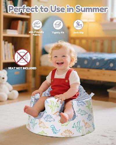 Image of BOMOLOUR Seat Cover Compatible with Bumbo and Nuby Seat, Removable Breathable Baby Floor Seat Cover for Boys and Girls, Seat Not Included (Gray Dinosaur)