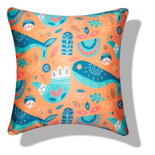 Image of Decorative Satin Sofa Cushion Covers Set of 5, 16 x 16 Inches, Multicolor Floral Printed Pillow Covers for Living Room, Bedroom, Couch & Sofa, Soft Glossy Fabric, Zipper Closure