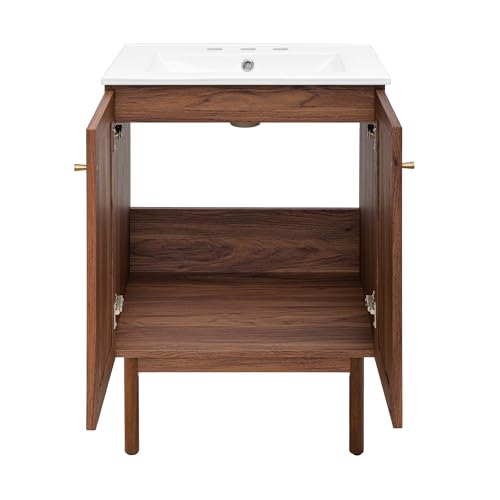 Image of Classe 24 in. Brown Oak Bathroom Vanity with White, 3-Hole Ceramic Sink Top