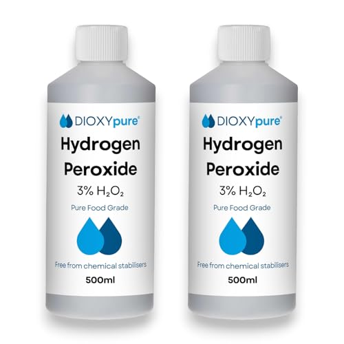 Paquete de 2 - Peróxido de Hidrógeno de Grado Alimenticio al 3% - 2 x 500 ml - H₂O₂ - Agua Oxigenada - Sin Estabilizadores ni Aditivos - Limpiador Multiusos Natural - Tapa a Prueba de Niños