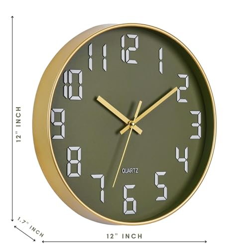 Image of SKYTONE Wall Clock 12 inch Silent Quartz Decorative Wall Clock Non-Ticking Classic Clock Round Easy to Read for Living Room, Bathroom, Kitchen, Office, School (Olive Green)