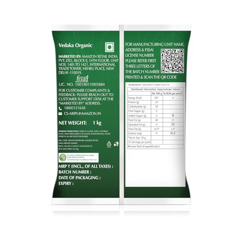 Image of Amazon Brand - Vedaka Organic Groundnut Kernel (Peanut) | 1 Kg | Naturally Rich Source Of Protein & Fiber | Certified Free From Pesticides