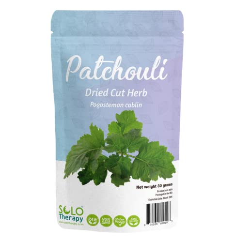 Solo Therapy Patchouli Herb 30 Grams, Resealable Bag, Pogostemon cablin, Rituals, Purifying, Healing, Metaphysical, Meditation, Cleansing, Altars, and Wicca, Patchouli Dried Herb - Product from India