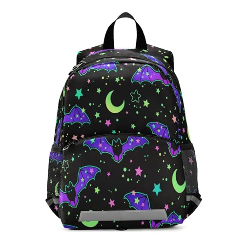 ISAOA Bonita mochila para niños y niñas, bolsa de guardería luminosa de murciélagos luminosos de Halloween, bolsa de jardín de infantes, bolsa de viaje para guardería preescolar con correa de