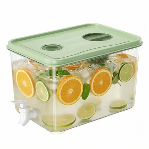5L Fridge Drinks Dispenser with Tap - Large Slim Fridge Water Dispenser Refrigerator Cold Kettle Beverage Dispenser Plastic Jug with Lid Water Container with Spigot for Water Juice Serving Cocktails