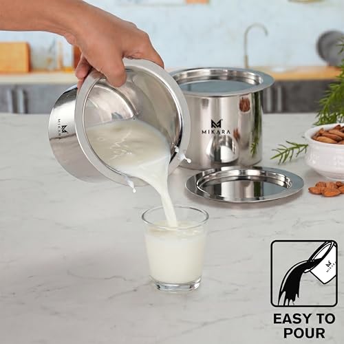 Image of MIKARA Stainless Steel Tope with Lid | Flat Bottom Patila | Heavy Duty Kitchen Cookware | for Gas & Induction Use | Strong, Durable & Multipurpose | Space Saving | 1150ml, 1400ml